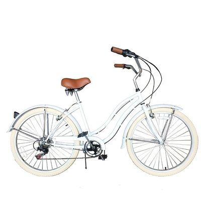 17kg 26&quot; witte band vrouwen volwassen 7 snelheden Shimano Lady City CE USA Hi-Ten Steel Frame CPSC Beach Cruiser Fiets