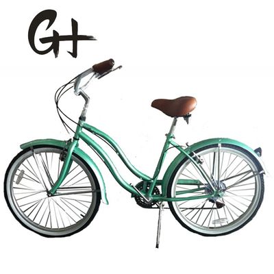 17kg 26&quot; witte band vrouwen volwassen 7 snelheden Shimano Lady City CE USA Hi-Ten Steel Frame CPSC Beach Cruiser Fiets