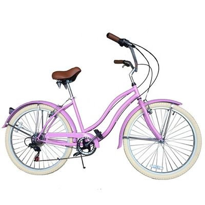 17kg 26&quot; witte band vrouwen volwassen 7 snelheden Shimano Lady City CE USA Hi-Ten Steel Frame CPSC Beach Cruiser Fiets