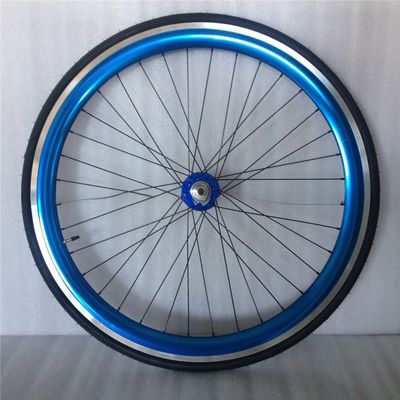 43 mm geanodiseerde blauwe flipflop vaste versnelling wegfietswiel set met kleurrijke spaken