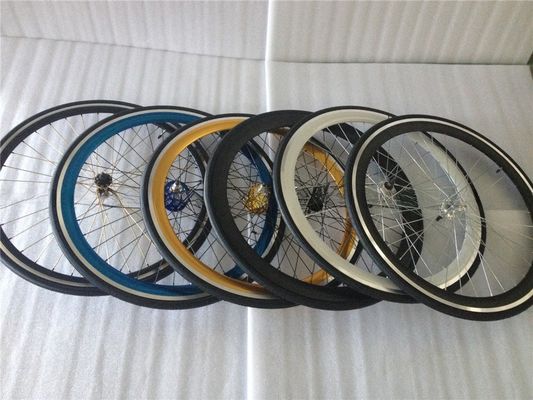 43 mm geanodiseerde blauwe flipflop vaste versnelling wegfietswiel set met kleurrijke spaken