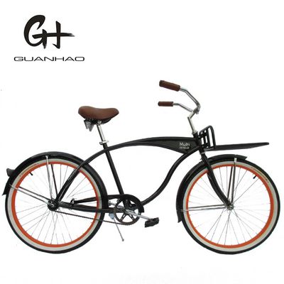 Single Speed Adult Coaster Brake Beach Cruiser Bike met voorste drager en 26&quot; witte wandband