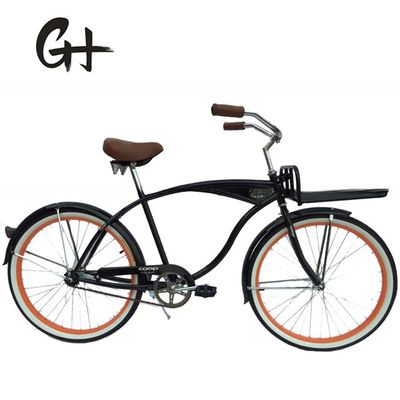 Single Speed Adult Coaster Brake Beach Cruiser Bike met voorste drager en 26&quot; witte wandband