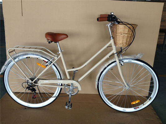 Vintage Lady Bike met Basket Rood Kleur Low Step Door Hybrid 5 Speed Comfort Cruiser