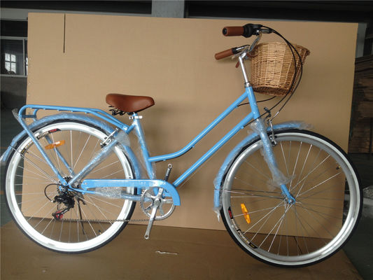 Vintage Lady Bike met Basket Rood Kleur Low Step Door Hybrid 5 Speed Comfort Cruiser