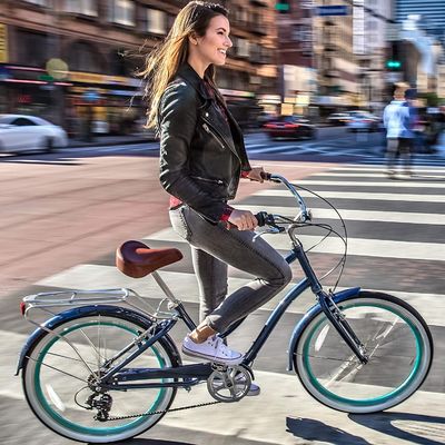 26&quot; 500W OEM Customise CE 48V 14AG Lithium Battery 7 Speed PAS Stap door vrouwen Lady Girl Beach Cruiser Elektrische fiets