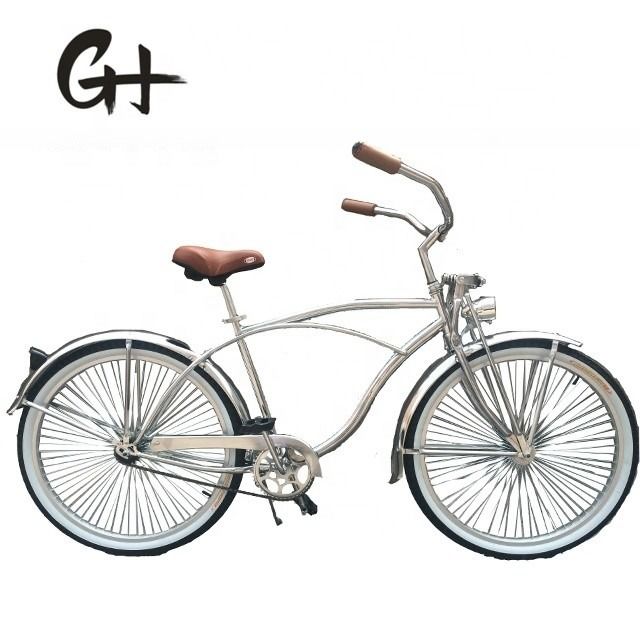 17kg 26inch 68Spokes Rim Sliver kleur CP frame Chroom verf single speed OEM/ODM mannen voorveervork strand cruiser fiets