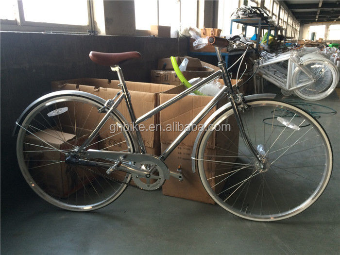 Lady Road Bike Inner 3 Speed Chrome Frame Stad fiets met staal vork materiaal 11KGS