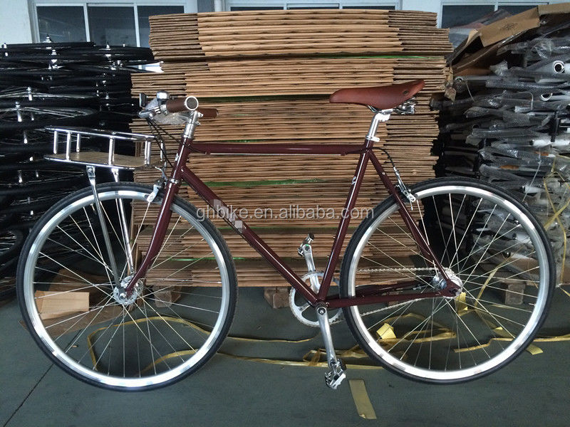 Retro fixe versnelling fiets fiets met voorste drager Innerlijke 3 snelheid wegfiets te bestellen