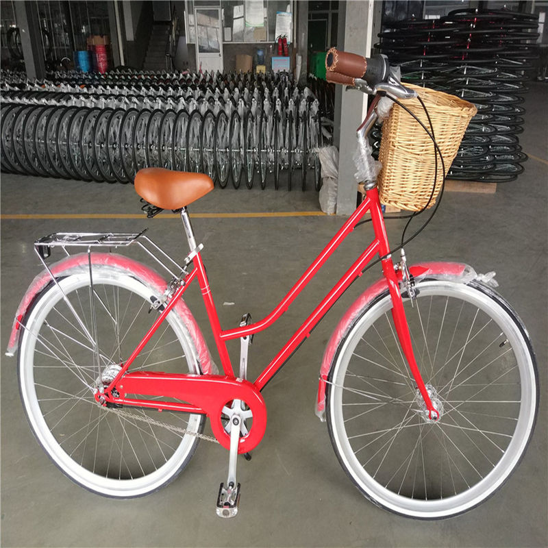 Vintage Lady Bike met Basket Rood Kleur Low Step Door Hybrid 5 Speed Comfort Cruiser