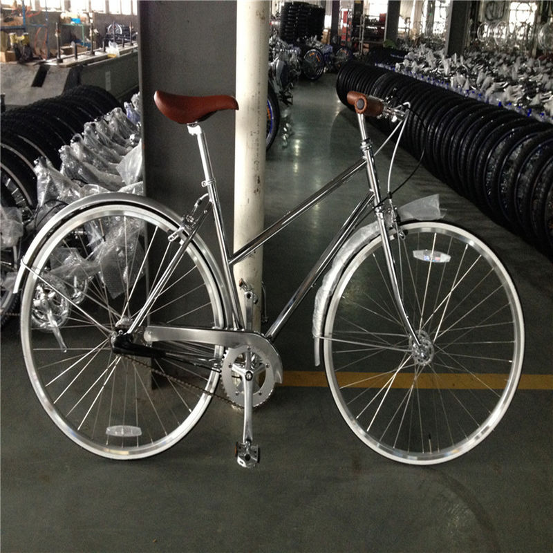 Geen ophanging 3 versnellingen zilveren kleur cromo frame vintage dames fiets retro vrouwen dame fiets