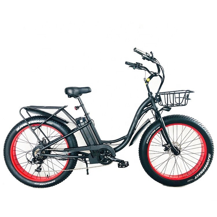 Big Power 26"x4.0 Wiel Grootte 48V 17AH Lithiumbatterij Stap Door Vrouwen Beach Cruiser Elektrische Fiets