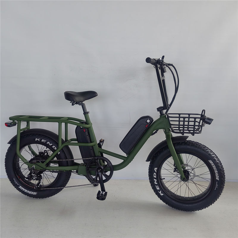 1000W 48V 34A Opvouwbaar frame Elektrische vrachtfiets met 20 inch dikke banden en achterste drager